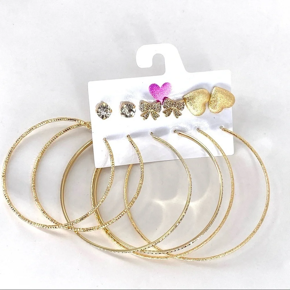 Women's Circle Hoop & Stud Fashion Earrings Set